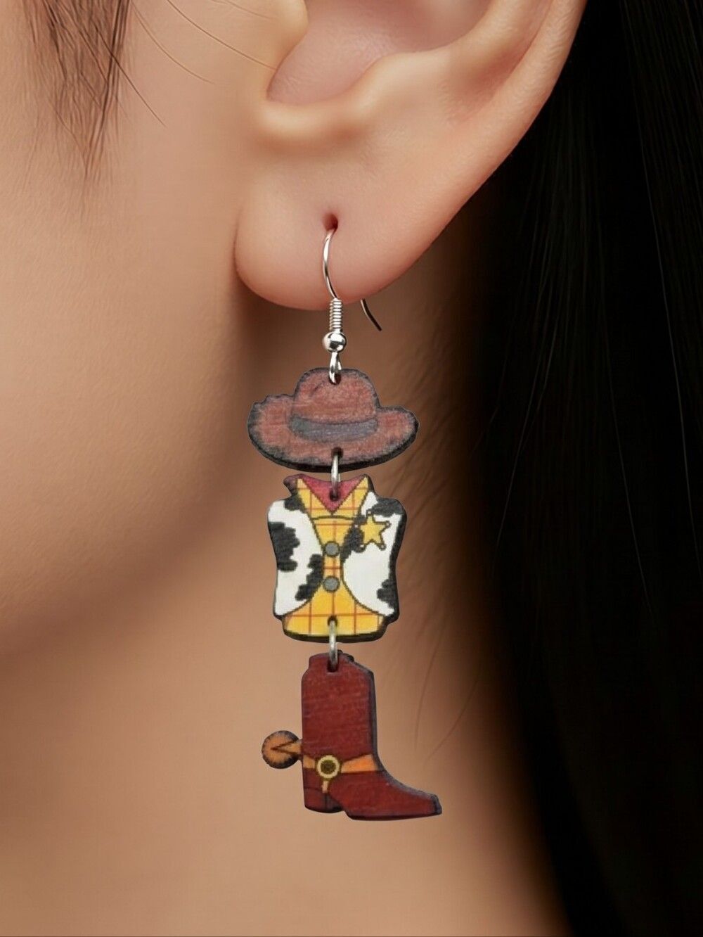 Sheriff Woody Earrings Cowboy Boot Hat Toy Story Inspired Dangle Western Jewelry
